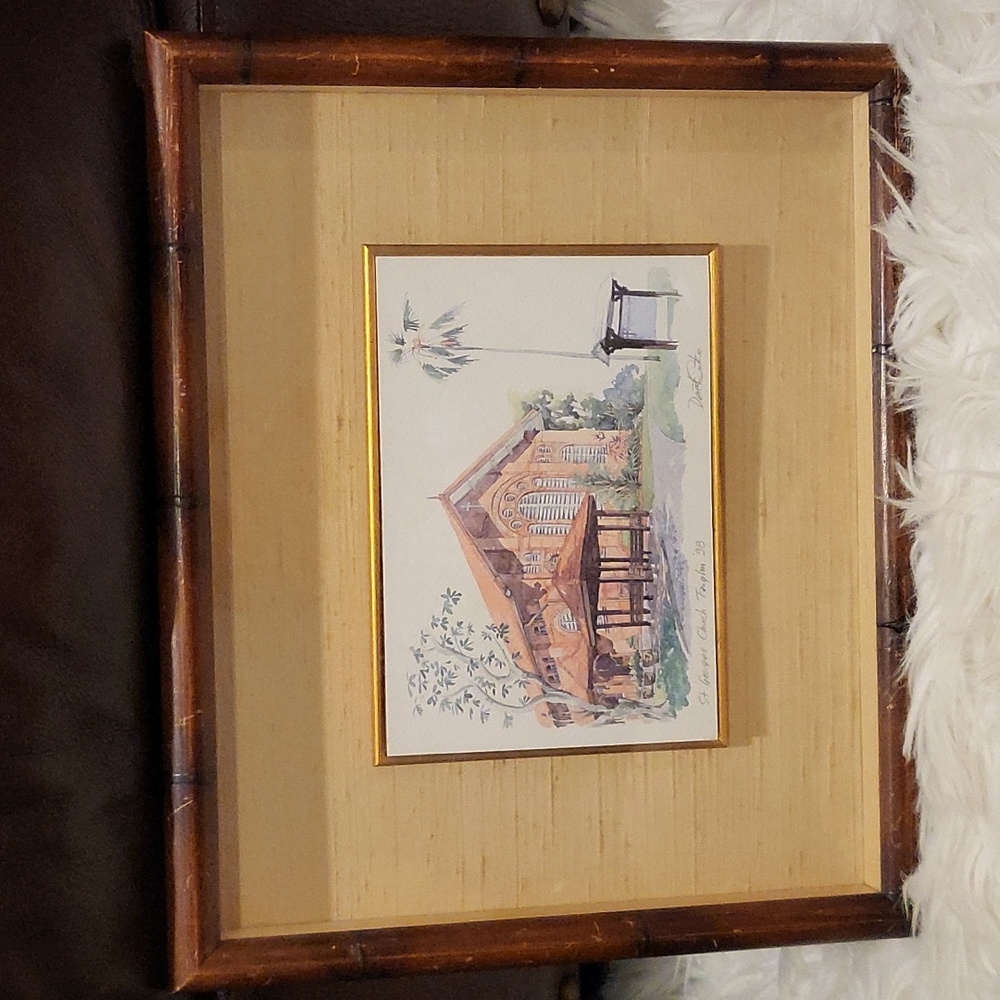 Derek Corke Watercolor St. George's Church, Tanglin Singapore framed